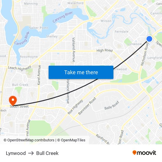 Lynwood to Bull Creek map