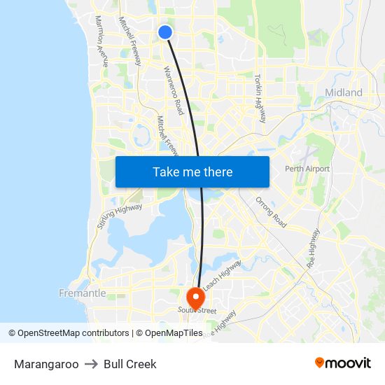 Marangaroo to Bull Creek map