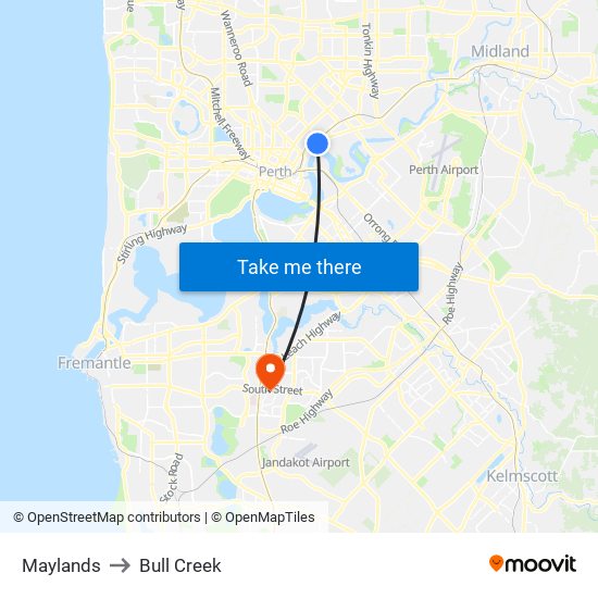 Maylands to Bull Creek map