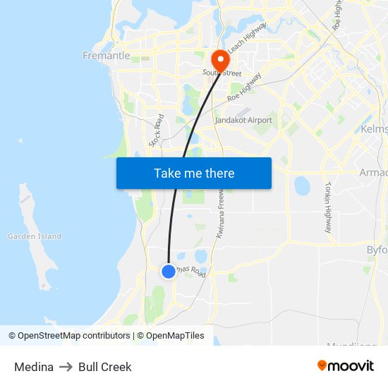 Medina to Bull Creek map