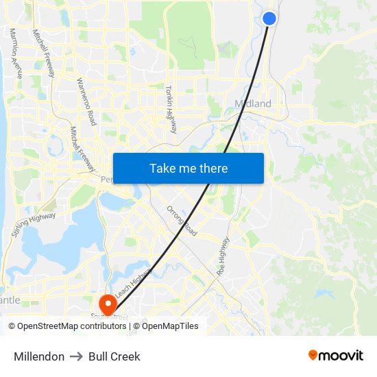 Millendon to Bull Creek map