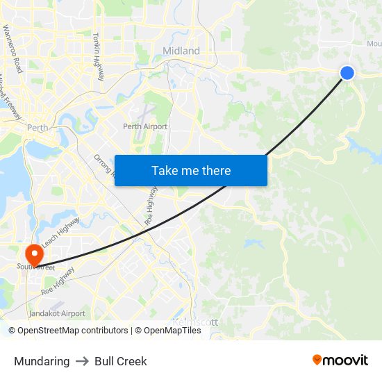 Mundaring to Bull Creek map