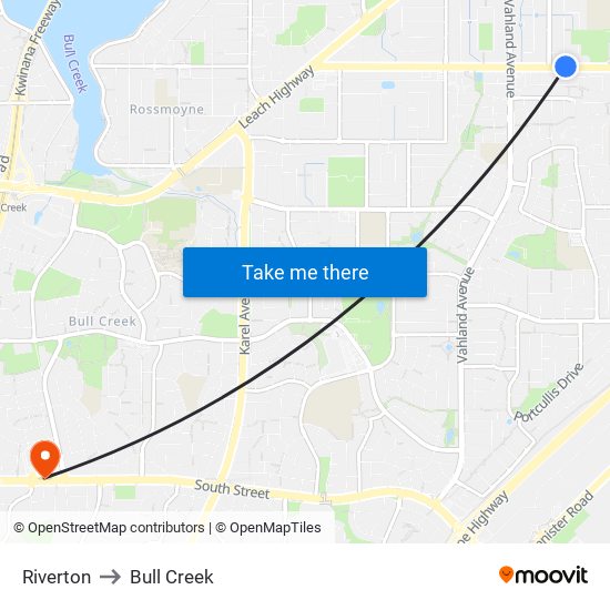 Riverton to Bull Creek map