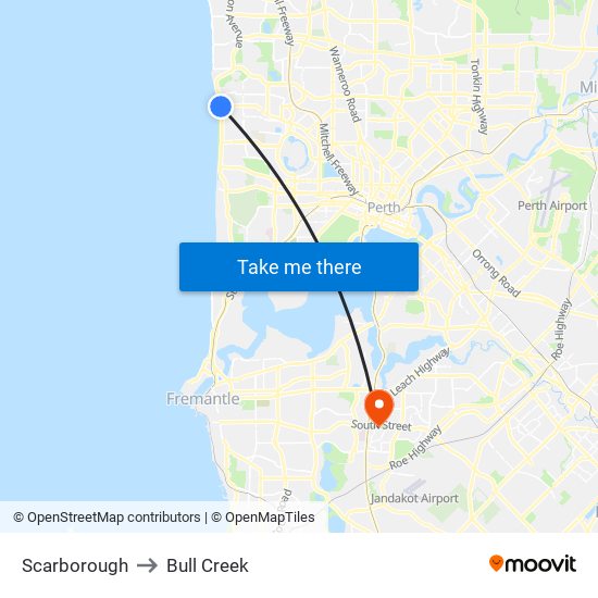 Scarborough to Bull Creek map