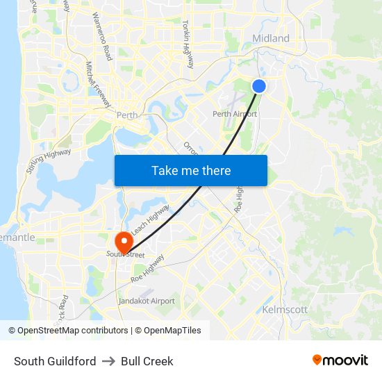 South Guildford to Bull Creek map