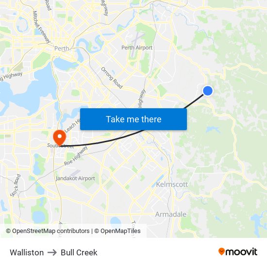 Walliston to Bull Creek map