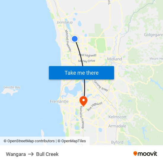 Wangara to Bull Creek map