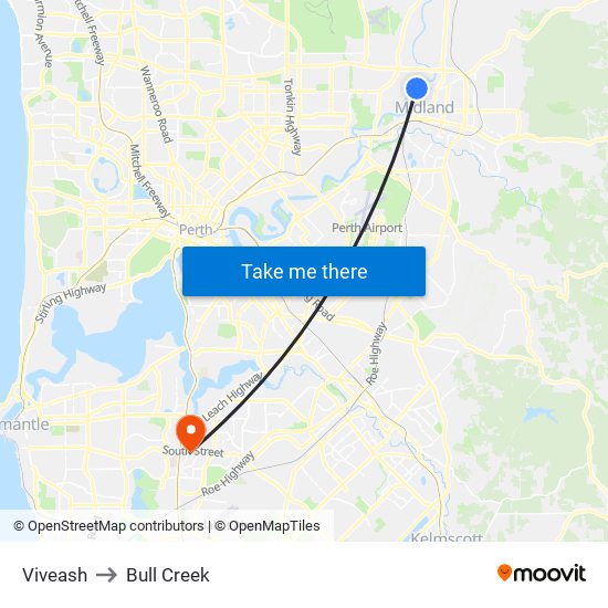 Viveash to Bull Creek map