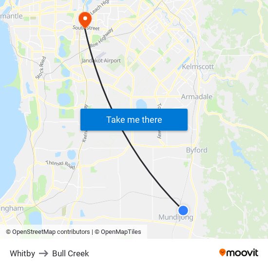 Whitby to Bull Creek map