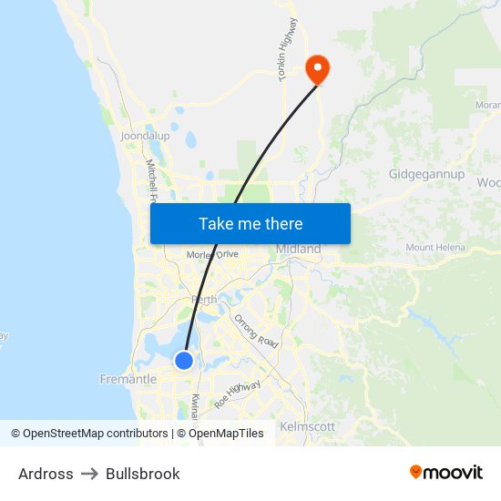 Ardross to Bullsbrook map