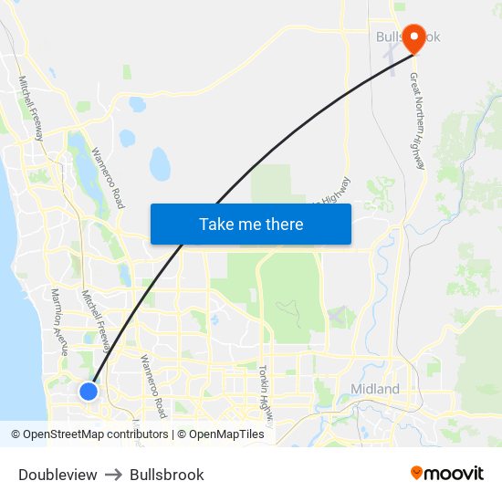 Doubleview to Bullsbrook map
