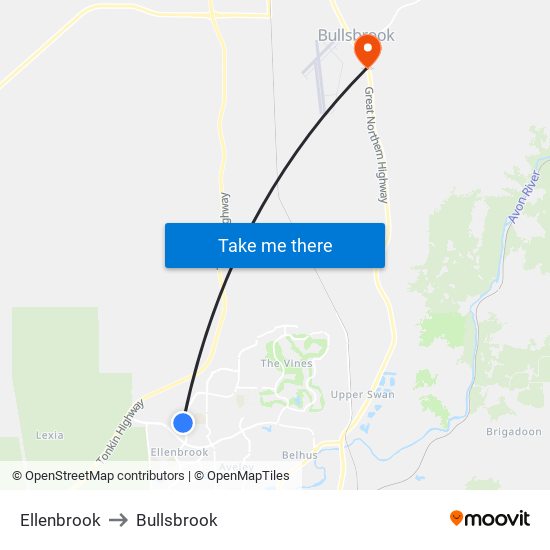 Ellenbrook to Bullsbrook map