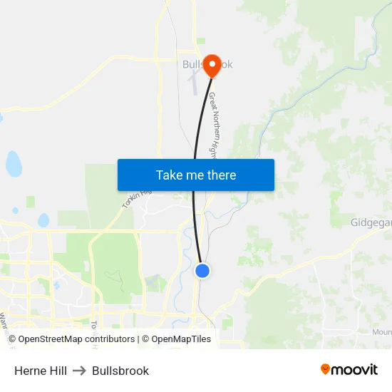 Herne Hill to Bullsbrook map