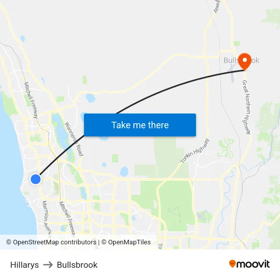 Hillarys to Bullsbrook map