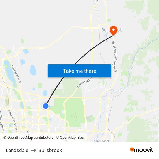 Landsdale to Bullsbrook map
