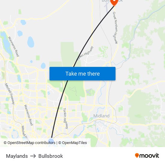 Maylands to Bullsbrook map