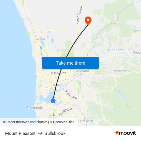 Mount Pleasant to Bullsbrook map