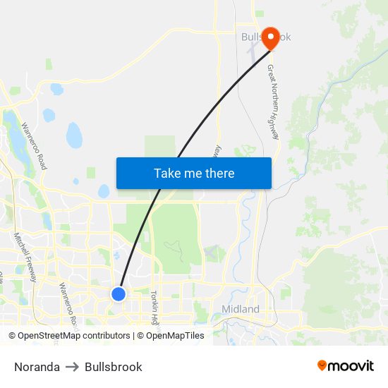 Noranda to Bullsbrook map