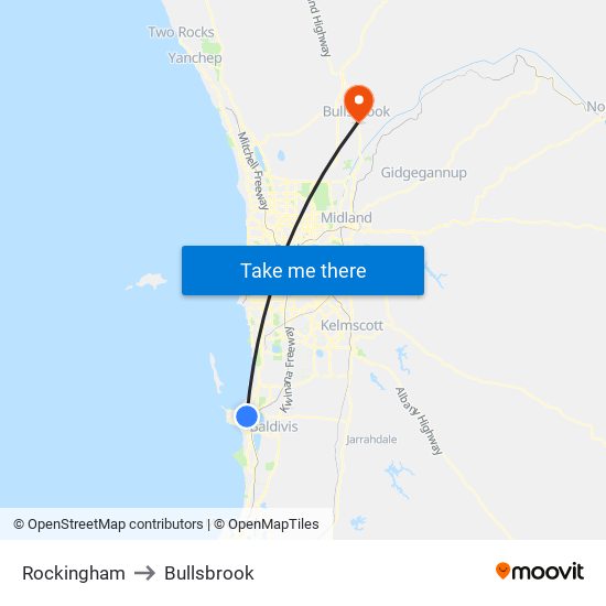 Rockingham to Bullsbrook map