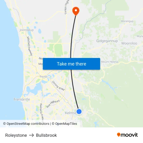 Roleystone to Bullsbrook map