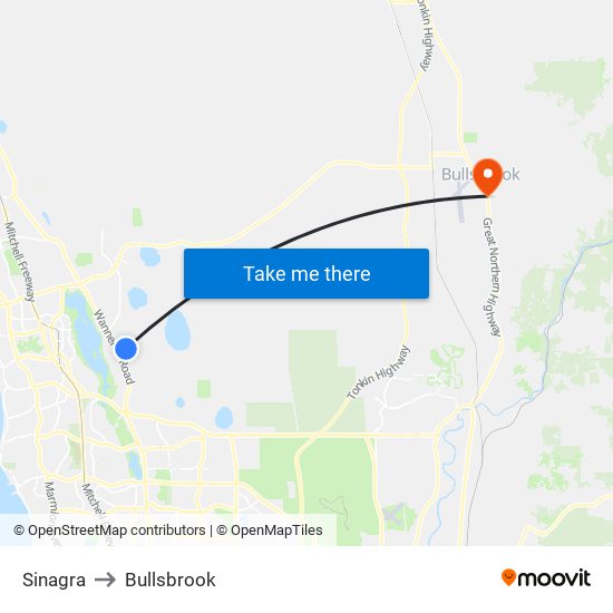 Sinagra to Bullsbrook map
