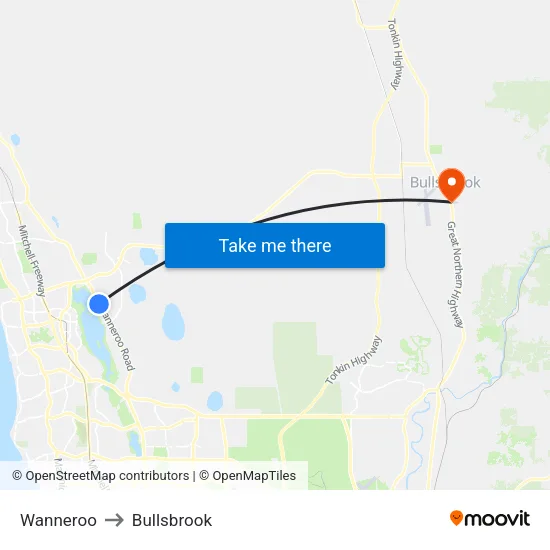 Wanneroo to Bullsbrook map