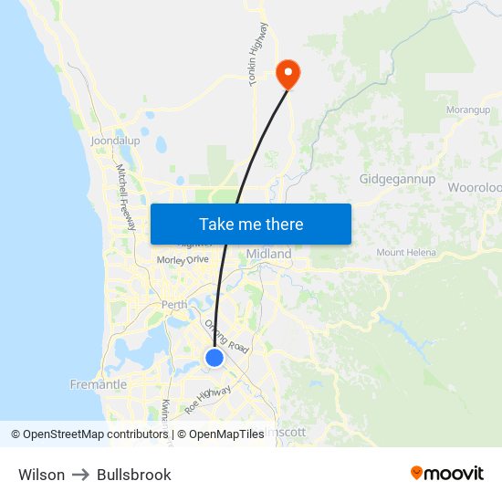 Wilson to Bullsbrook map