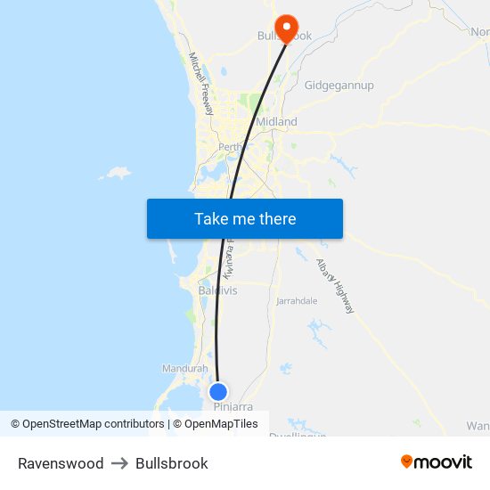 Ravenswood to Bullsbrook map