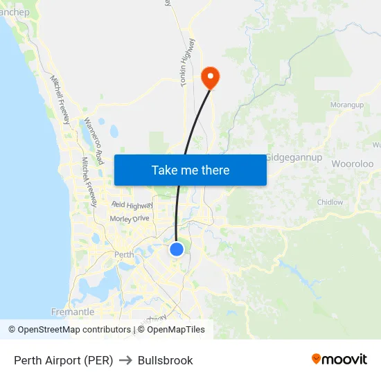 Perth Airport (PER) to Bullsbrook map