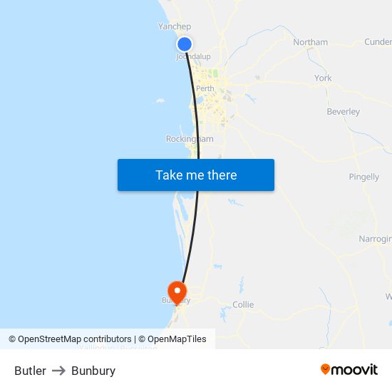 Butler to Bunbury map