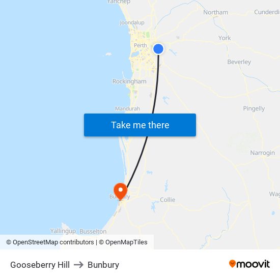 Gooseberry Hill to Bunbury map