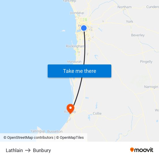 Lathlain to Bunbury map