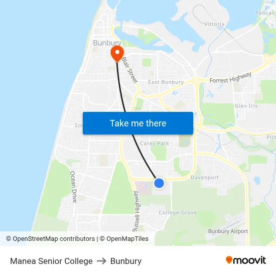 Manea Senior College to Bunbury map