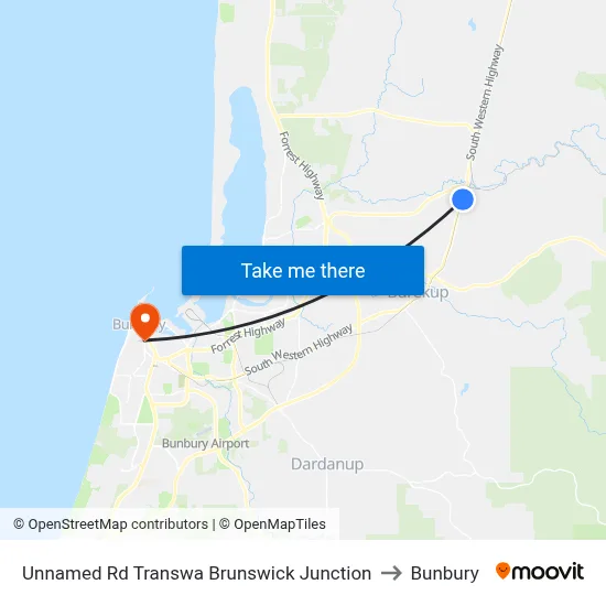 Unnamed Rd Transwa Brunswick Junction to Bunbury map