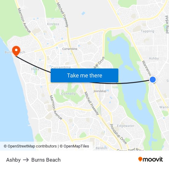 Ashby to Burns Beach map