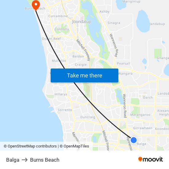 Balga to Burns Beach map