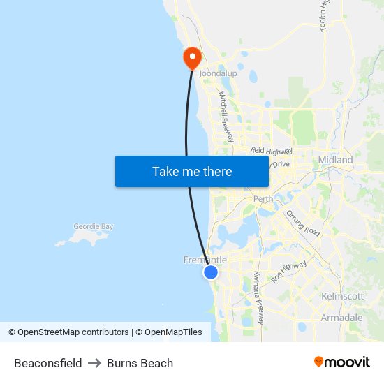 Beaconsfield to Burns Beach map