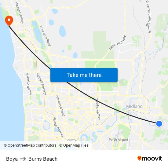 Boya to Burns Beach map