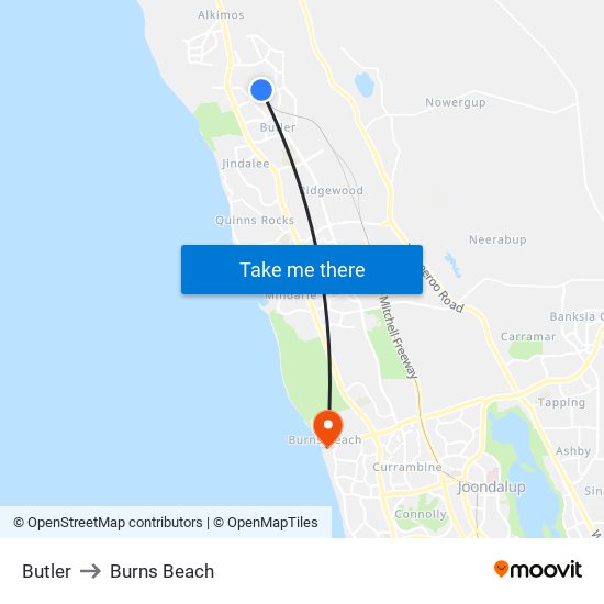 Butler to Burns Beach map