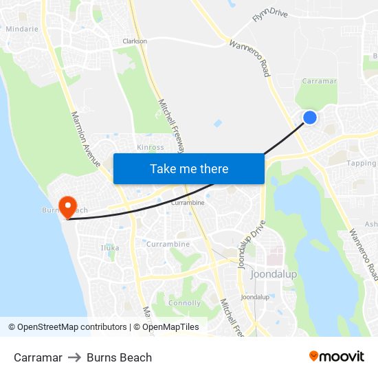 Carramar to Burns Beach map