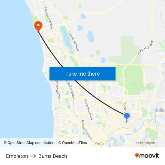 Embleton to Burns Beach map