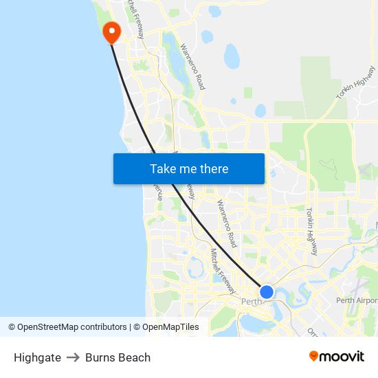 Highgate to Burns Beach map