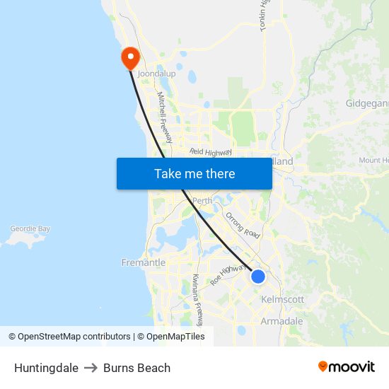 Huntingdale to Burns Beach map