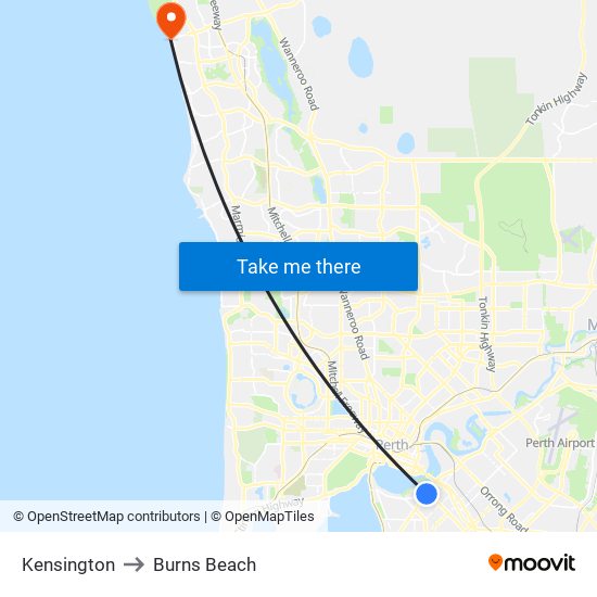 Kensington to Burns Beach map
