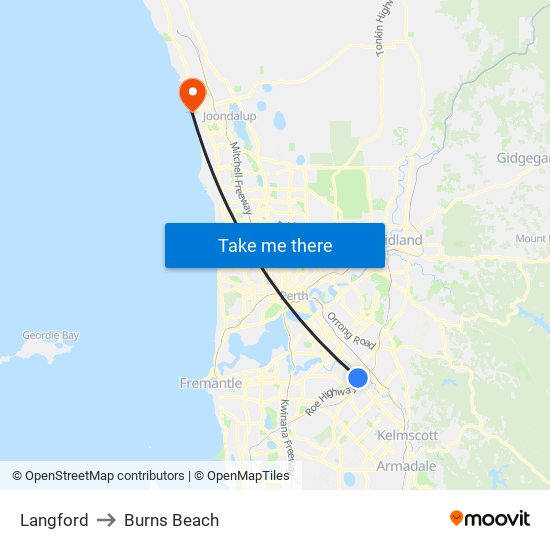 Langford to Burns Beach map