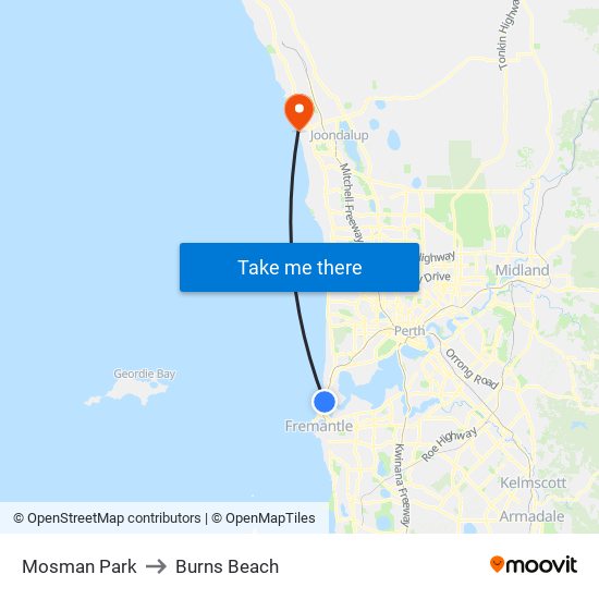 Mosman Park to Burns Beach map