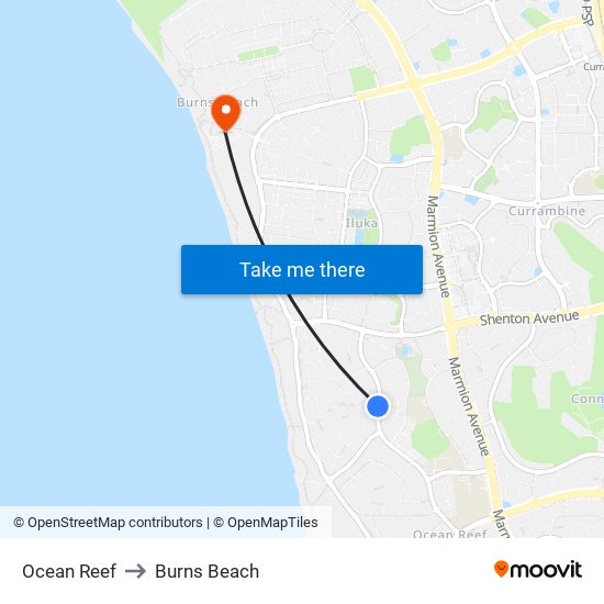 Ocean Reef to Burns Beach map