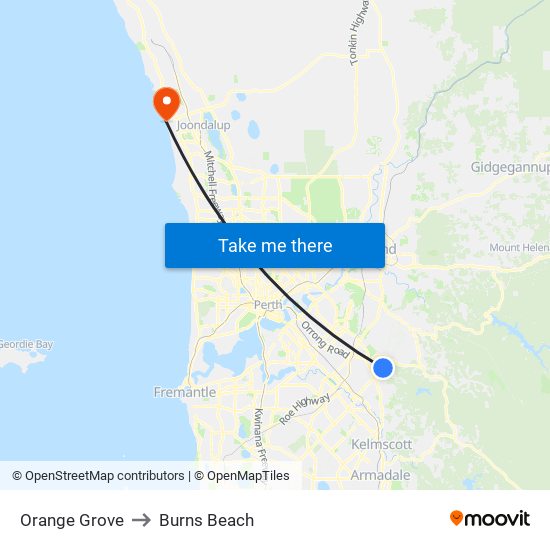 Orange Grove to Burns Beach map