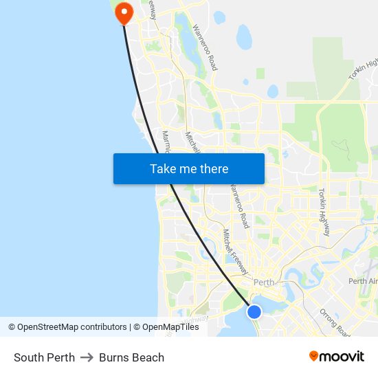 South Perth to Burns Beach map