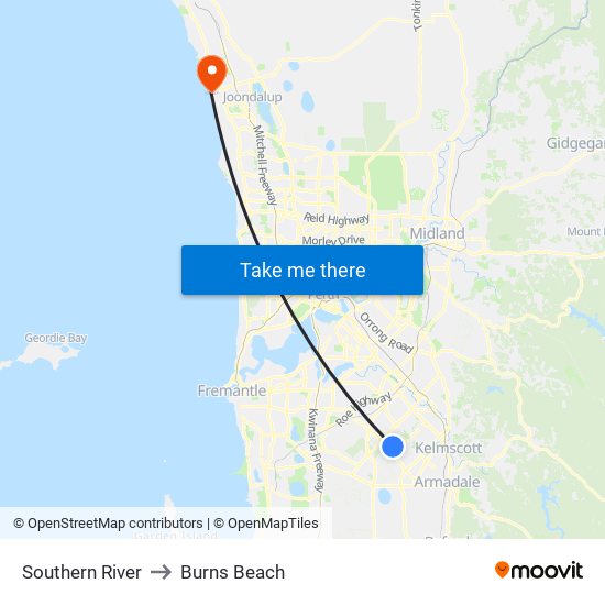 Southern River to Burns Beach map